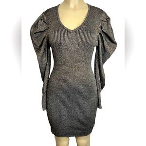 SAY WHAT  Gray Ribbed Bodycon Dress with Bishop Sleeves Size XL